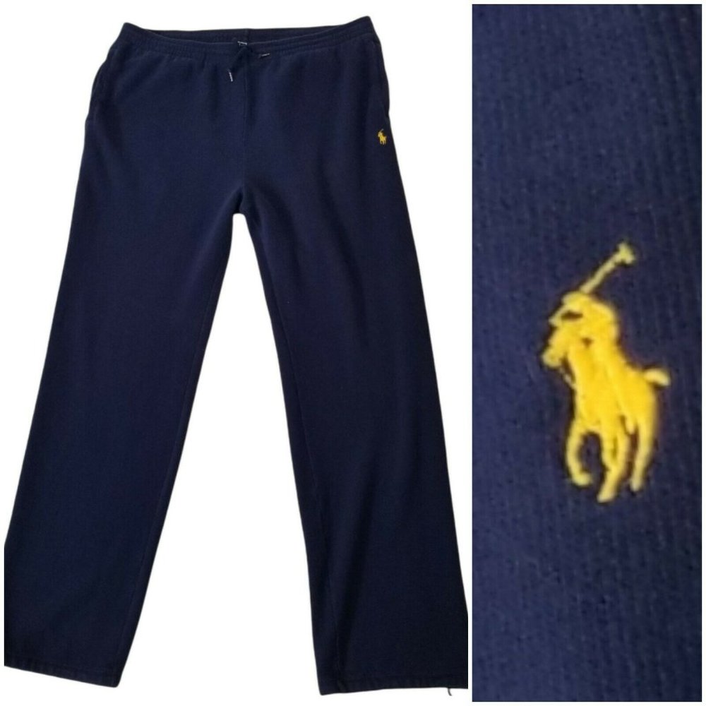 POLO by RALPH LAUREN Sweatpants Navy Blue Size Large Adjustable Bottom Pony Logo